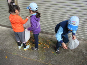 落ち葉などを拾い集める様子２