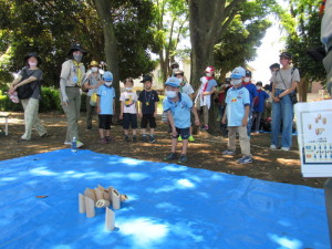 木の棒（モルック）を投げてピンを倒すんだ！